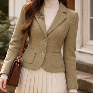 Puff Sleeve Wool Herringbone Blazer Coat Vintage Old Navy Y2K Sz XL Academia